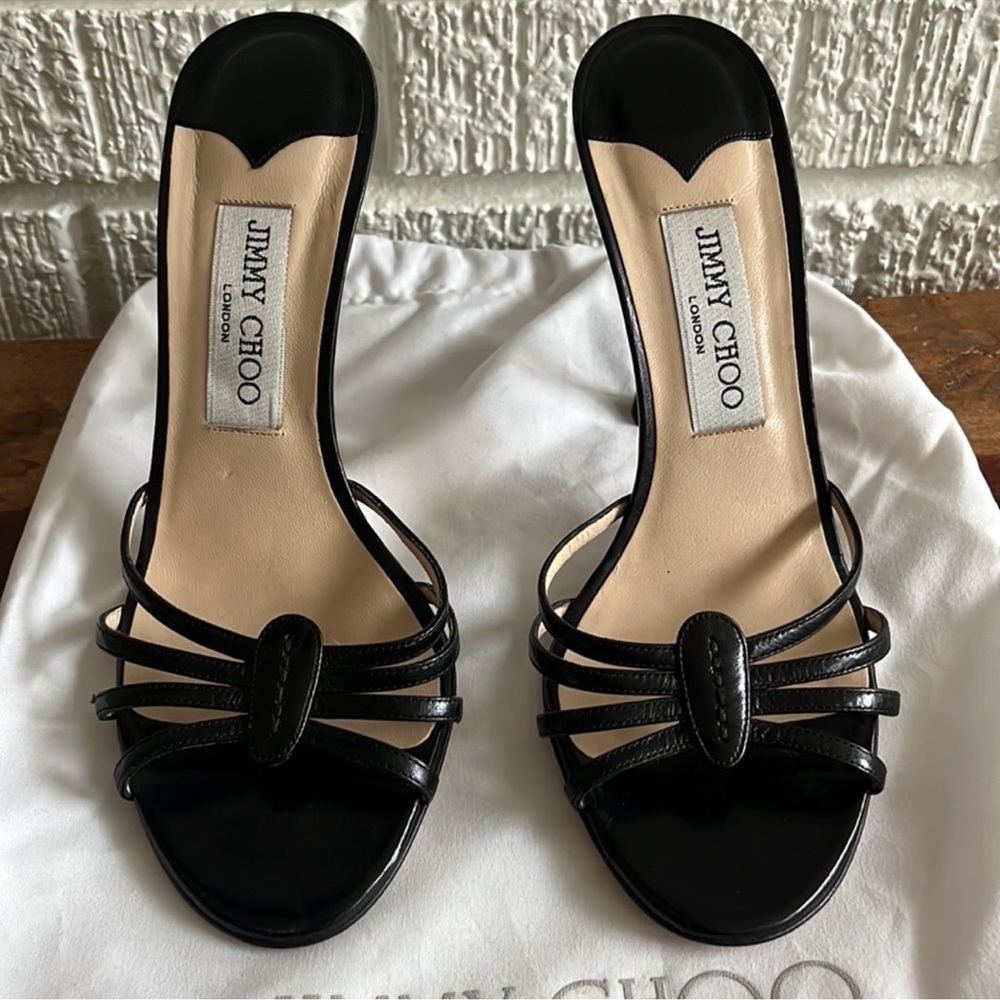 Jimmy Choo Black Leather Peep Toe Stiletto